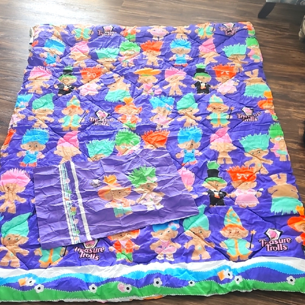 NEW 1990's VINTAGE TREASURE TROLLS TWIN COMFORTER PILLOW CASE (CANADIAN VERSION)
